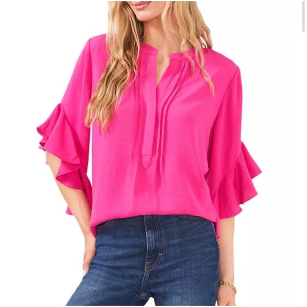 VINCE CAMUTO pink ruffle sleeve relaxed fit top women's XL